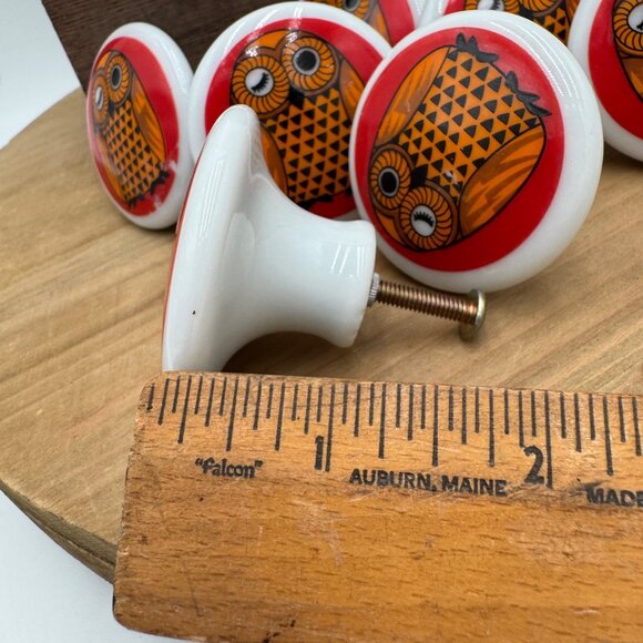 Owl vintage draw pulls knobs porcelain ceramic red orange black set of 13 made i - Picture 13 of 13